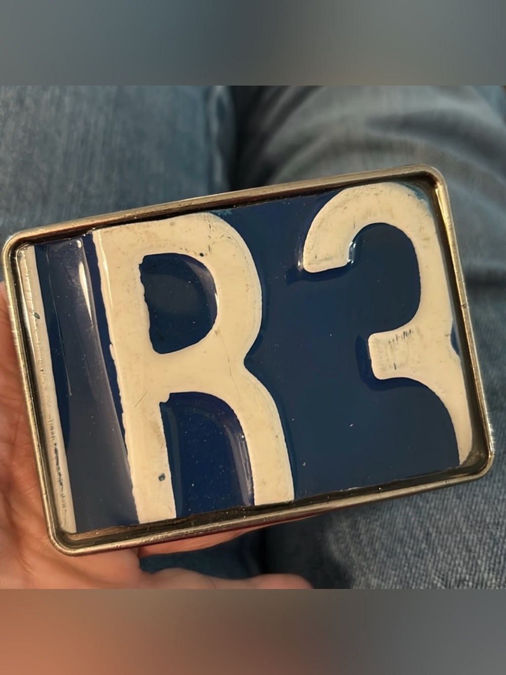 License plate belt buckle NEW artisan made blue white buckle R3 one of a kind - Picture 2 of 10